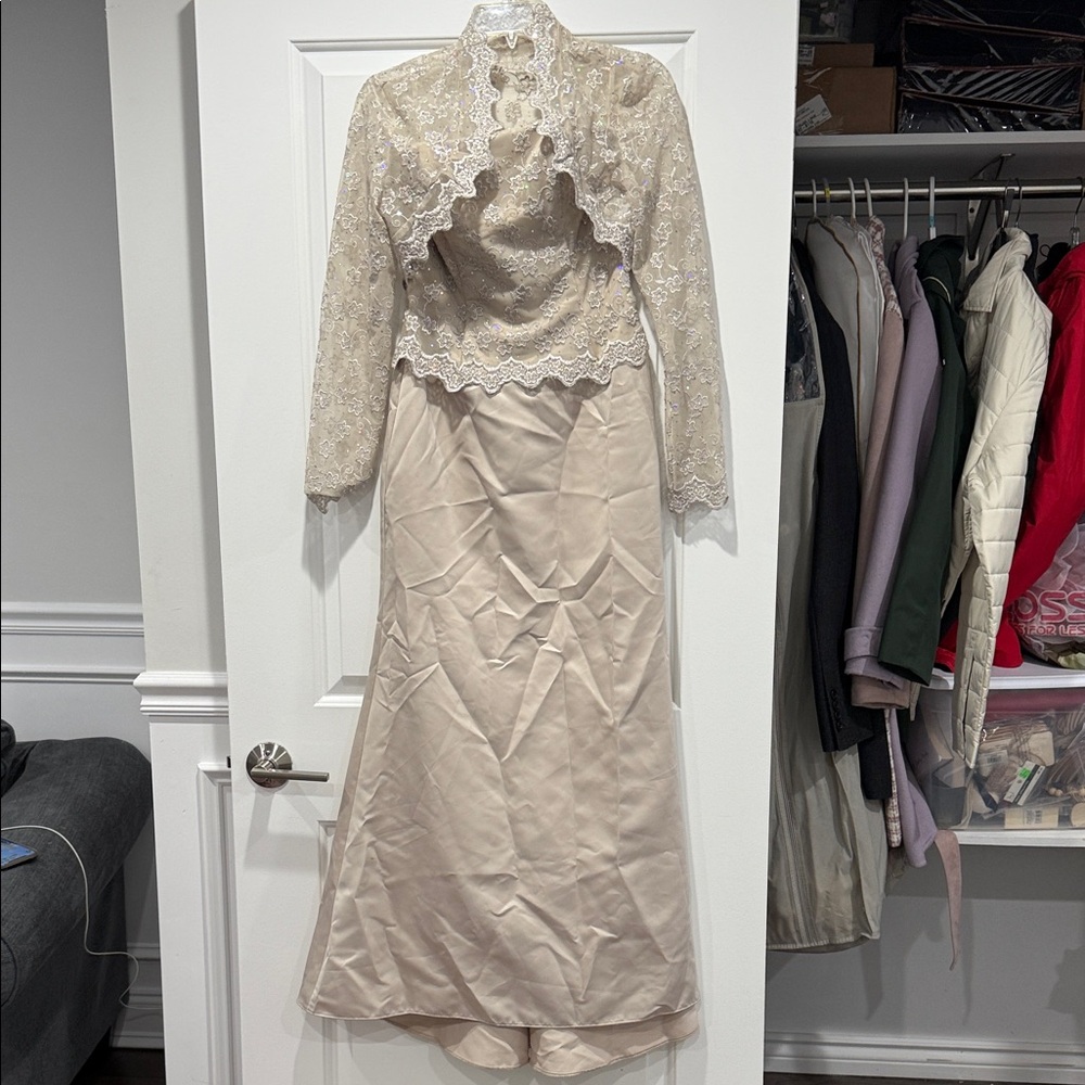 Scott McClintock Lace Bolero with Satin Skirt in Champagne